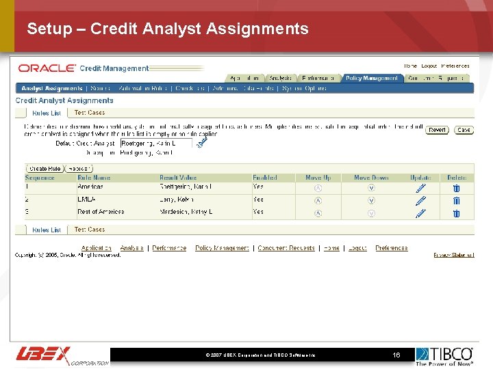 Setup – Credit Analyst Assignments © 2007 UBEX Corporation and TIBCO Software Inc. .