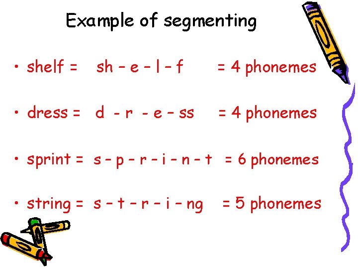 Example of segmenting • shelf = sh – e – l – f •