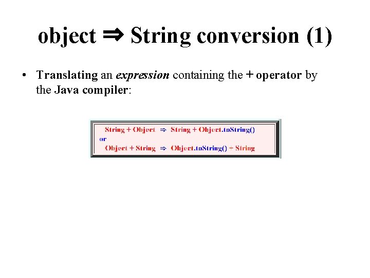 object ⇒ String conversion (1) • Translating an expression containing the + operator by object ⇒ String conversion (1) • Translating an expression containing the + operator by