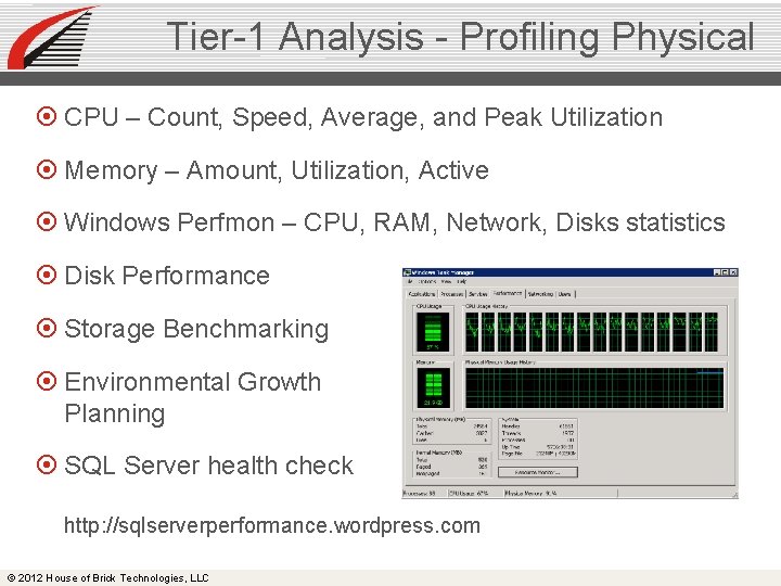 Tier-1 Analysis - Profiling Physical CPU – Count, Speed, Average, and Peak Utilization Memory