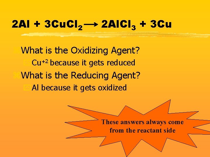 2 Al + 3 Cu. Cl 2 2 Al. Cl 3 + 3 Cu