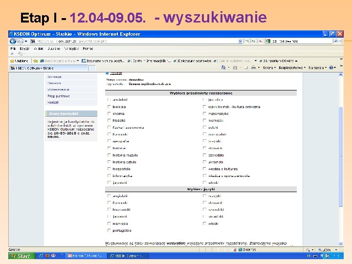 Etap I - 12. 04 -09. 05. - wyszukiwanie zaawansowane 