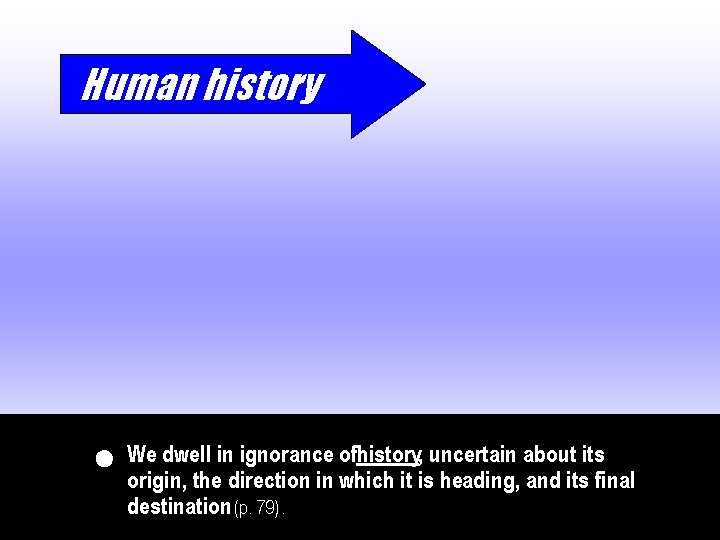 Human history We dwell in ignorance ofhistory, uncertain about its origin, the direction in