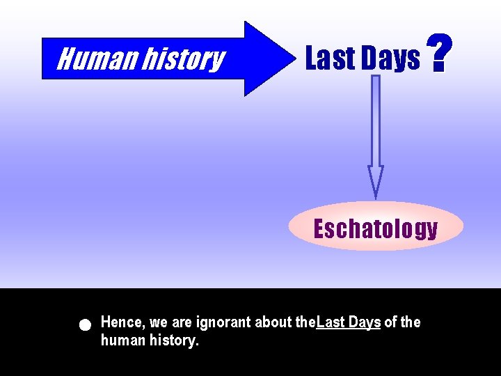 Human history Last Days Eschatology Hence, we are ignorant about the. Last Days of