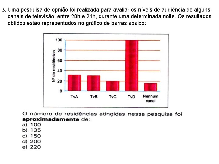 5. Uma pesquisa de opnião foi realizada para avaliar os níveis de audiência de 5. Uma pesquisa de opnião foi realizada para avaliar os níveis de audiência de