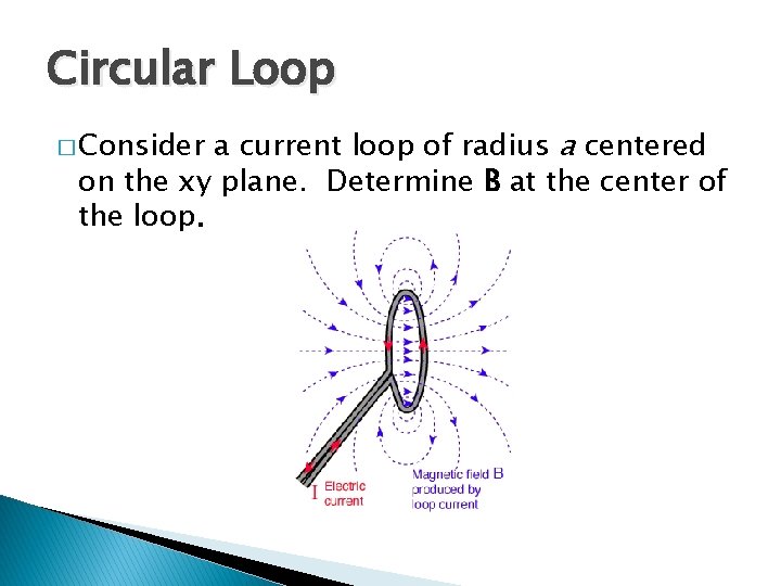 Circular Loop a current loop of radius a centered on the xy plane. Determine