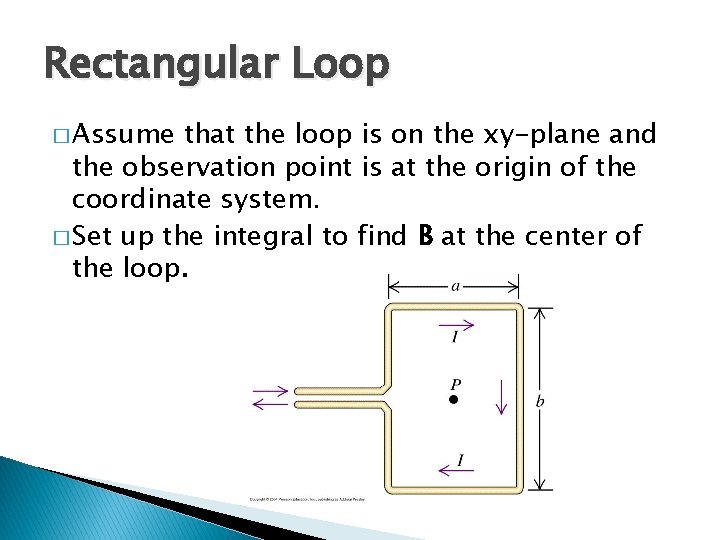 Rectangular Loop � Assume that the loop is on the xy-plane and the observation