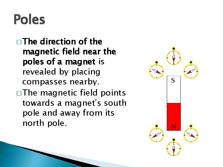 Poles � The direction of the magnetic field near the poles of a magnet