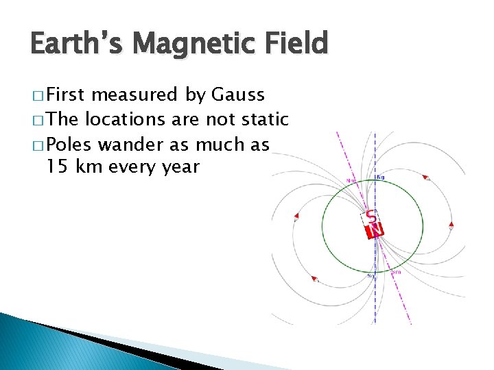 Earth’s Magnetic Field � First measured by Gauss � The locations are not static