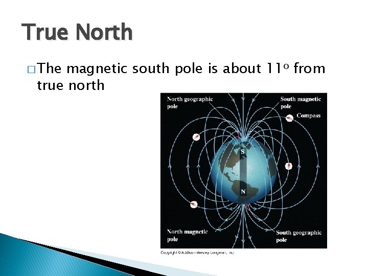 True North � The magnetic south pole is about 11 o from true north