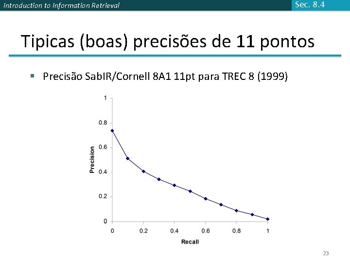Introduction to Information Retrieval Sec. 8. 4 Tipicas (boas) precisões de 11 pontos §