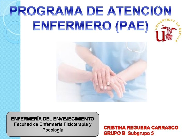 ENFERMERÍA DEL ENVEJECIMIENTO Facultad de Enfermería Fisioterapia y Podología ENFERMERÍA DEL ENVEJECIMIENTO Facultad de Enfermería Fisioterapia y Podología