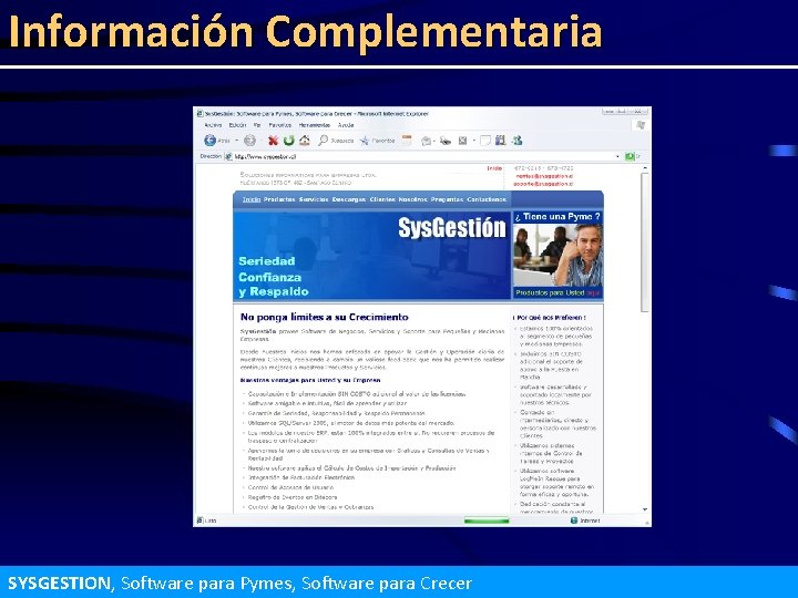 Información Complementaria SYSGESTION, Software para Pymes, Software para Crecer 