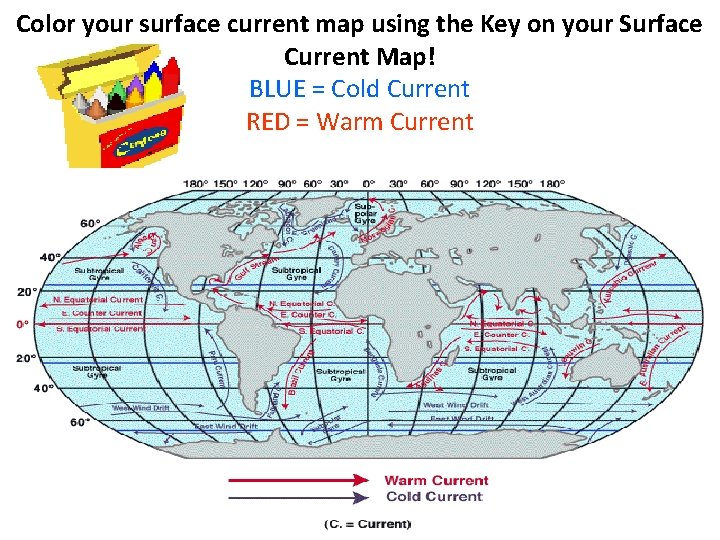 Color your surface current map using the Key on your Surface Current Map! BLUE