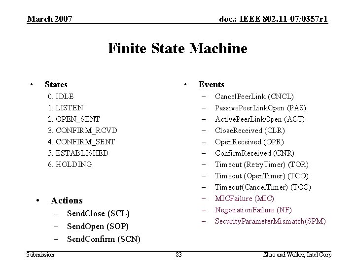 March 2007 doc. : IEEE 802. 11 -07/0357 r 1 Finite State Machine •
