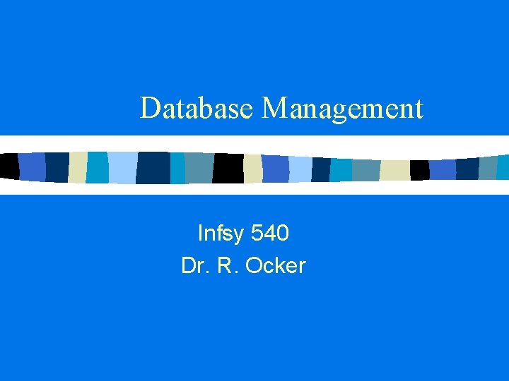 Database Management Infsy 540 Dr. R. Ocker 