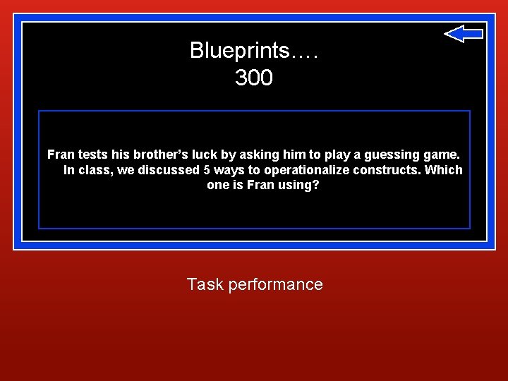 Blueprints…. 300 Fran tests his brother’s luck by asking him to play a guessing