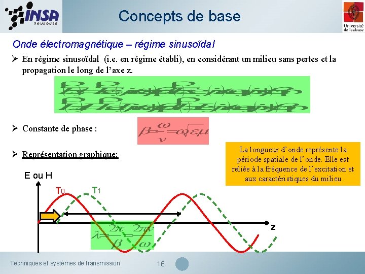 Concepts de base Onde électromagnétique – régime sinusoïdal Ø En régime sinusoïdal (i. e.