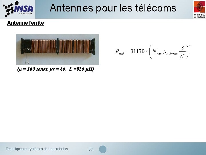 Antennes pour les télécoms Antenne ferrite (n = 160 tours, μr = 60, L