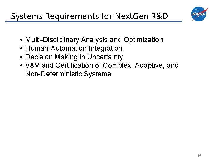 Systems Requirements for Next. Gen R&D • • Multi-Disciplinary Analysis and Optimization Human-Automation Integration