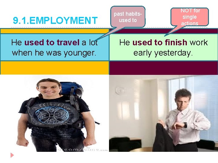 9. 1. EMPLOYMENT He used to travel a lot when he was younger. past