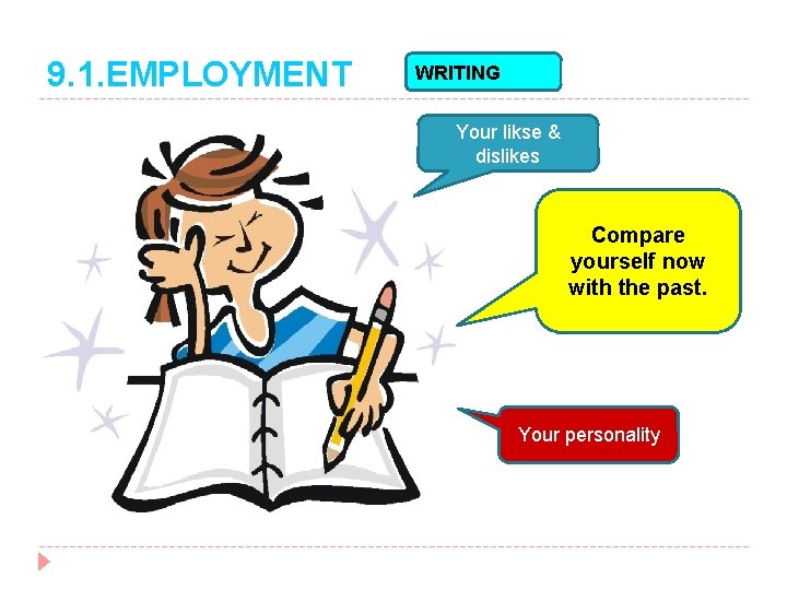 9. 1. EMPLOYMENT WRITING Your likse & dislikes Compare yourself now with the past.