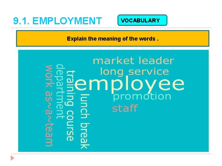 9. 1. EMPLOYMENT VOCABULARY Explain the meaning of the words. 