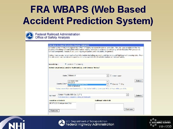 FRA WBAPS (Web Based Accident Prediction System) VIII-17/35 