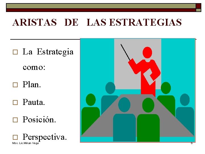 ARISTAS DE LAS ESTRATEGIAS o La Estrategia como: o Plan. o Pauta. o Posición.