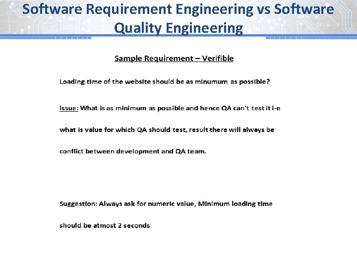 Software Requirement Engineering vs Software Quality Engineering 