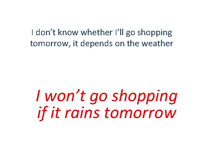 I don’t know whether I’ll go shopping tomorrow, it depends on the weather I