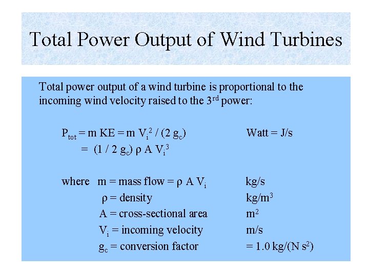 Total Power Output of Wind Turbines Total power output of a wind turbine is