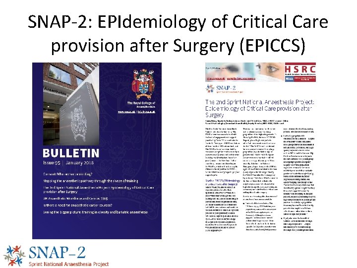 SNAP-2: EPIdemiology of Critical Care provision after Surgery (EPICCS) 
