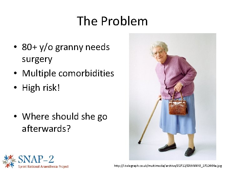 The Problem • 80+ y/o granny needs surgery • Multiple comorbidities • High risk!