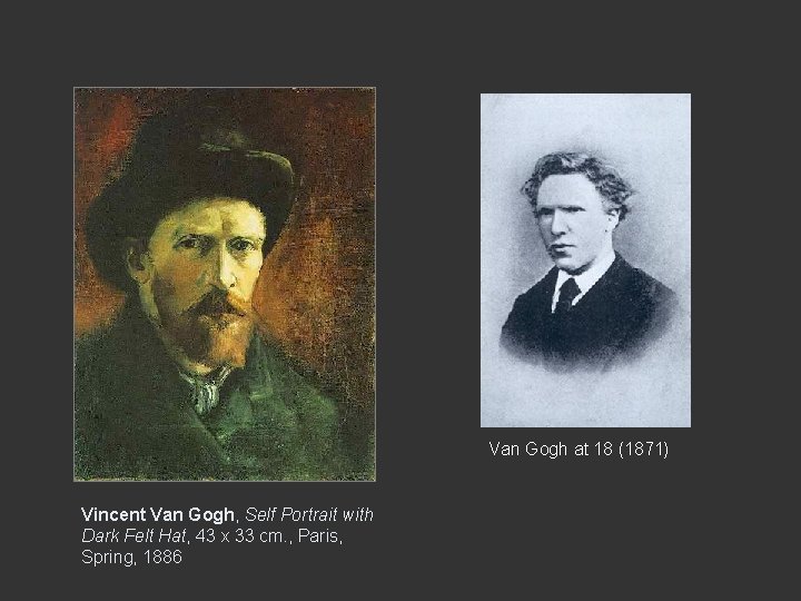 Van Gogh at 18 (1871) Vincent Van Gogh, Self Portrait with Dark Felt Hat,