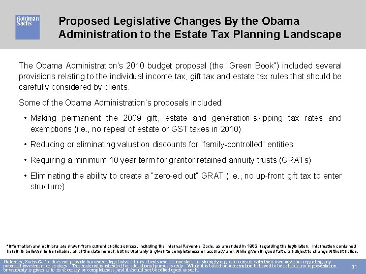 Proposed Legislative Changes By the Obama Administration to the Estate Tax Planning Landscape The