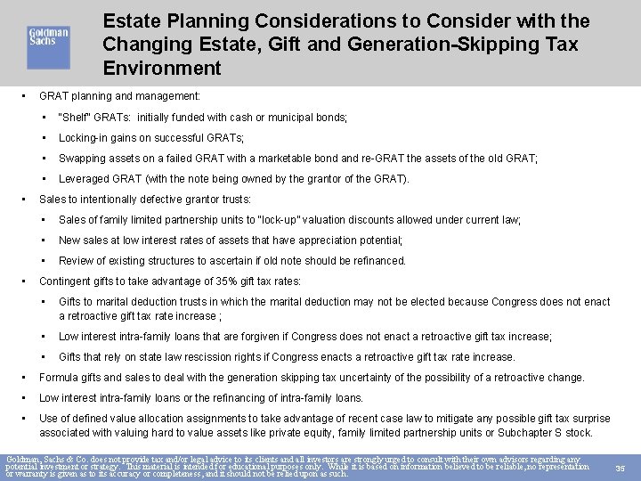 Estate Planning Considerations to Consider with the Changing Estate, Gift and Generation-Skipping Tax Environment