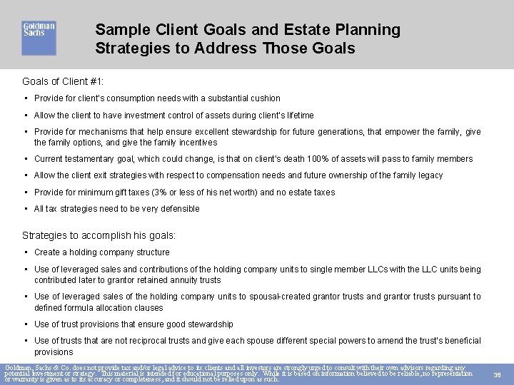 Sample Client Goals and Estate Planning Strategies to Address Those Goals of Client #1: