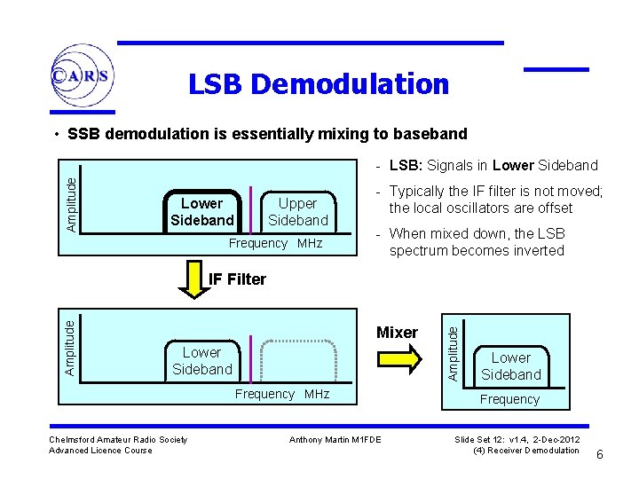 LSB Demodulation • SSB demodulation is essentially mixing to baseband Amplitude - LSB: Signals