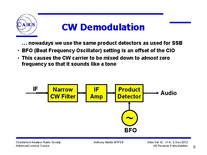 CW Demodulation … nowadays we use the same product detectors as used for SSB