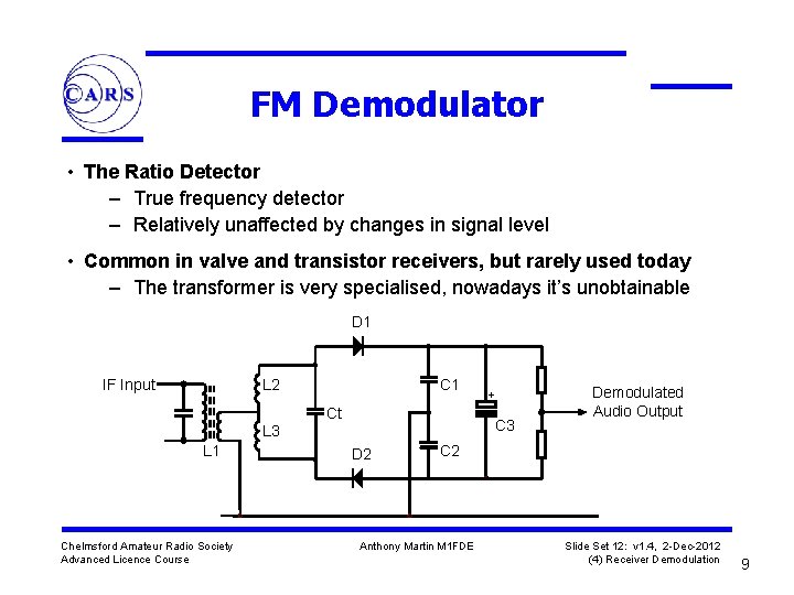 FM Demodulator • The Ratio Detector – True frequency detector – Relatively unaffected by