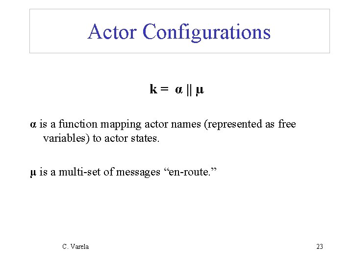 Actor Configurations k = α || µ α is a function mapping actor names