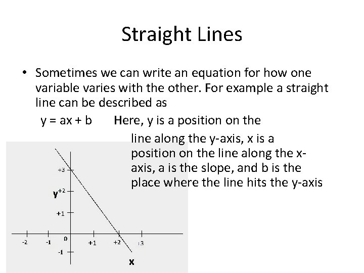 Straight Lines • Sometimes we can write an equation for how one variable varies