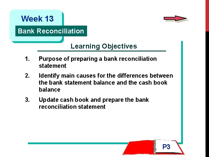 Week 13 Bank Reconciliation Learning Objectives 1. Purpose of preparing a bank reconciliation statement