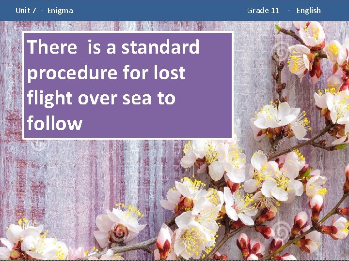  Unit 7 - Enigma There is a standard procedure for lost flight over