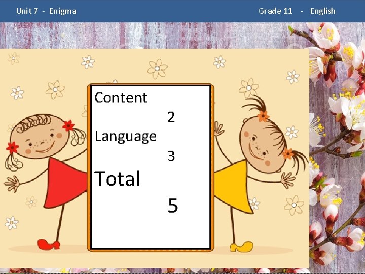  Unit 7 - Enigma Grade 11 - English Content Language Total 2 3