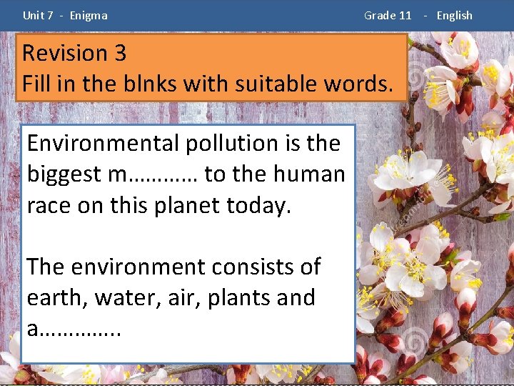  Unit 7 - Enigma Grade 11 - English Revision 3 Fill in the