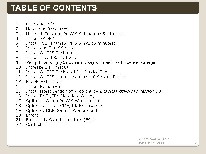 TABLE OF CONTENTS 1. 2. 3. 4. 5. 6. 7. 8. 9. 10. 11.