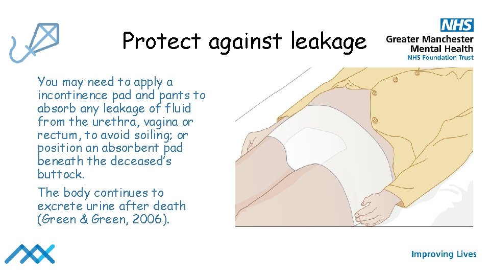 Protect against leakage You may need to apply a incontinence pad and pants to