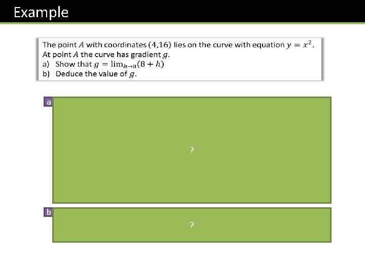 Example a Use the “differentiation by first principles” formula. ? b ? 